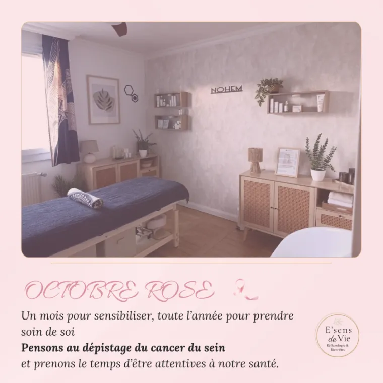 E’sens de Vie, espace de bien-être aux tons naturels, avec un filtre rose pour Octobre Rose et le message de sensibilisation au dépistage du cancer du sein-E'sens de Vie-Epernay